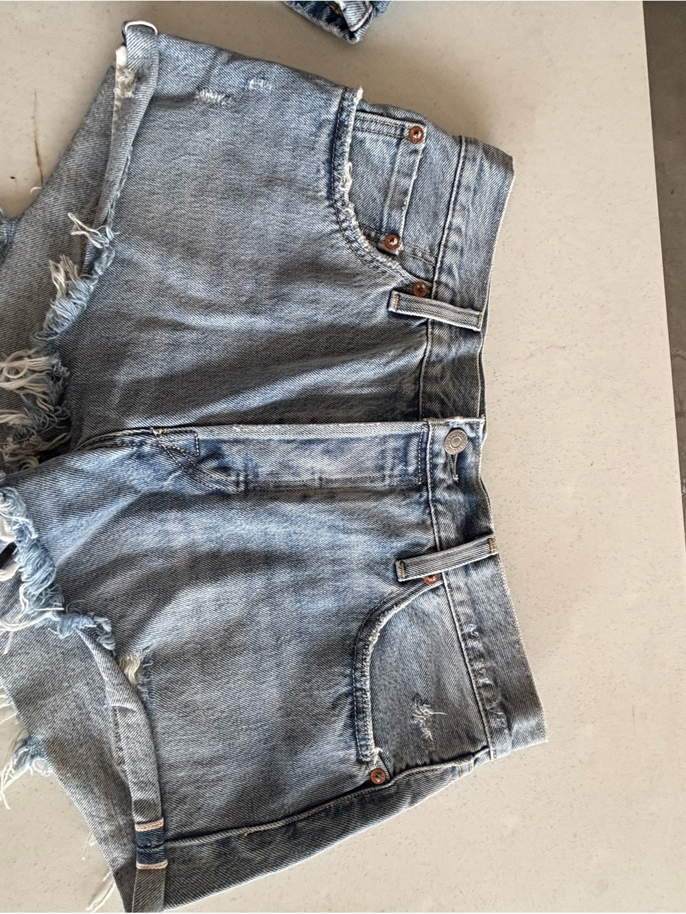 Levi Light Blue Distressed Denim Shorts - Women